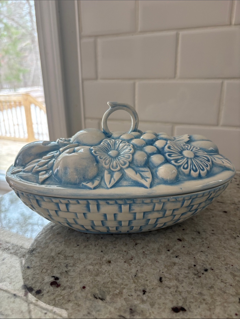 Vintage ceramic fruit basket tureen with lid
